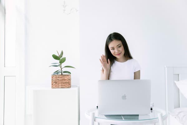 Woman having a video call on a laptop